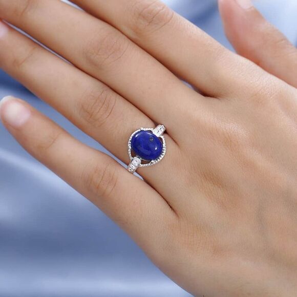 NWT LAPIS LAZULI &Simulated Diamond 925 Sterling Silver Ring 6 - Picture 13 of 14